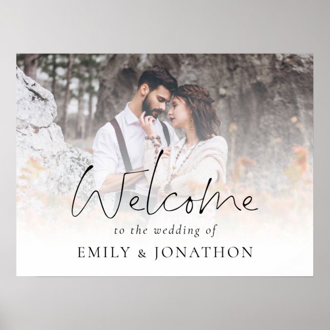 Modern Photo Overlay Script Welcome to Wedding Poster (Front)