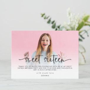 Modern Photo Overlay Sweet Sixteen Thank You Card