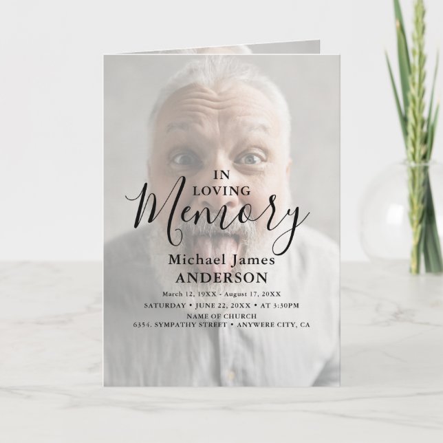 Modern Photo Overlay Sympathy Funeral Program Programme (Front)