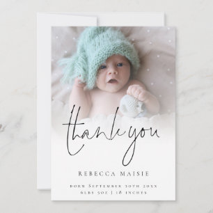 Modern Photo Overlay Thank You Birth Announcement