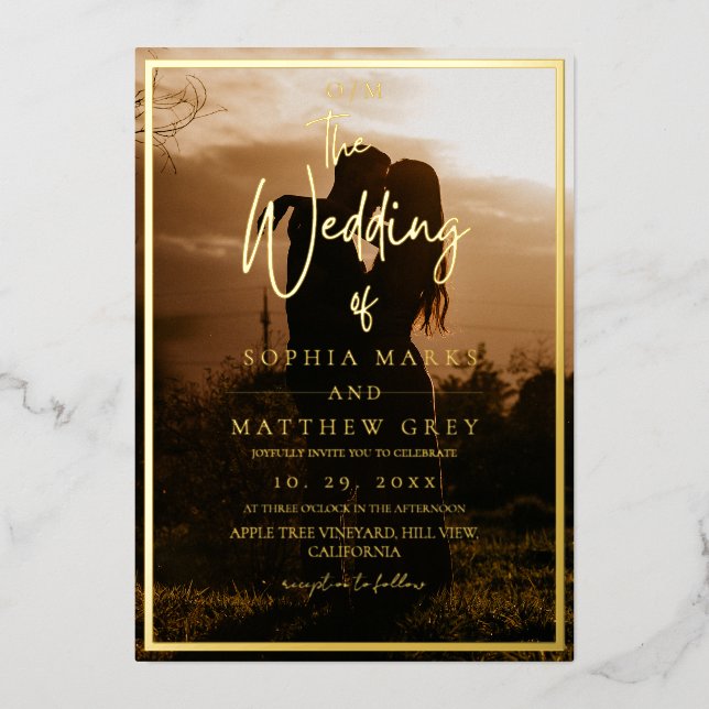 Modern Photo Overlay Wedding Foil Invitation (Front)