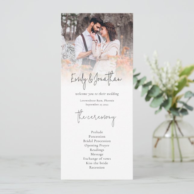 Modern Photo Overlay Wedding Program Invitation (Standing Front)