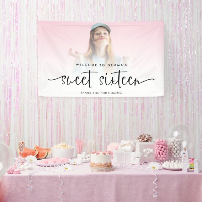 Modern Photo Overlay Welcome to Sweet Sixteen Banner (Party)