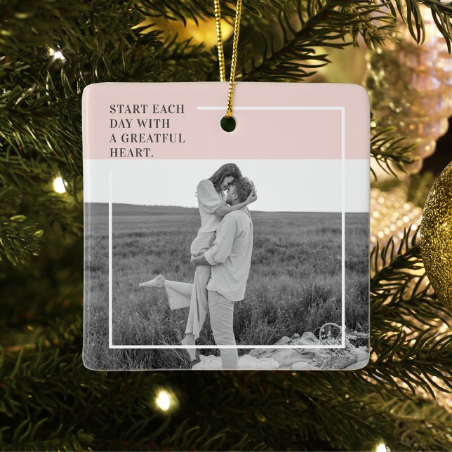 Modern Photo Pastel Pink Family Lovely Gift Ceramic Ornament (Creator Uploaded)