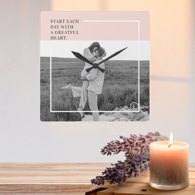 Modern Photo Pastel Pink Family Lovely Gift Square Wall Clock (Creator Uploaded)