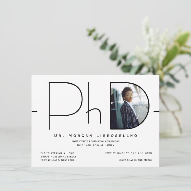 Modern Photo PhD Graduation Invitation (Standing Front)