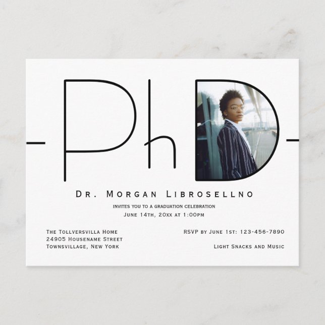 Modern Photo PhD Graduation Invitation Postcard (Front)