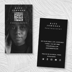 Modern Photo Photographer QR Code Social Media   Business Card