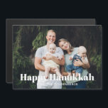 Modern photo picture custom text Hanukkah card<br><div class="desc">Happy Hanukkah modern typography minimalist modern simple elegant personalised Hanukkah Holiday magnetic card.
Custom photo image or picture and fully customisable white text at bottom of card.



Photo credit freepik</div>