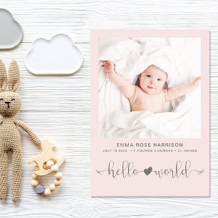 Modern Photo Pink Girl Birth Announcement