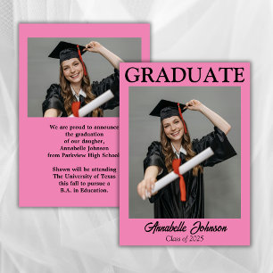 Modern Photo Pink Graduation Announcement