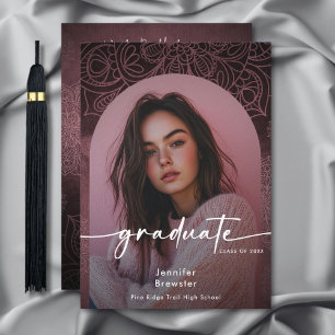 Modern Photo Pink Mandala Graduation Announcement