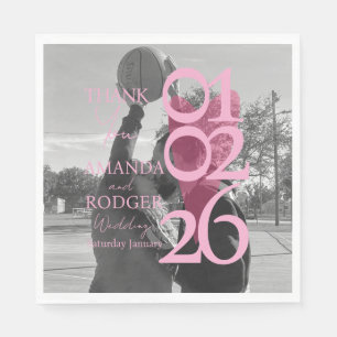 Modern Photo Pink Typography  Thank You Card Napkin
