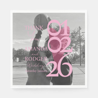 Modern Photo Pink Typography Thank You Card Napkin