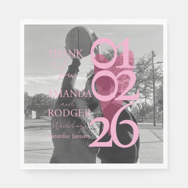 Modern Photo Pink Typography  Thank You Card Napkin (Front)