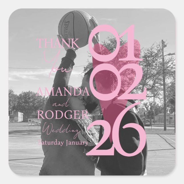 Modern Photo Pink Typography  Thank You Square Sticker (Front)
