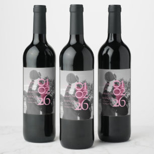 Modern Photo Pink Typography  Thank You Wine Label