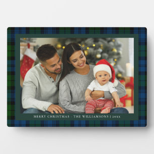 Modern Photo Plaid Christmas Photo Tartan Plaque