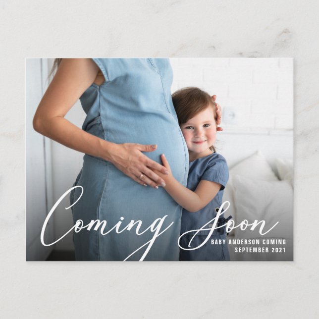 Modern Photo Pregnancy Announcement Postcard (Front)