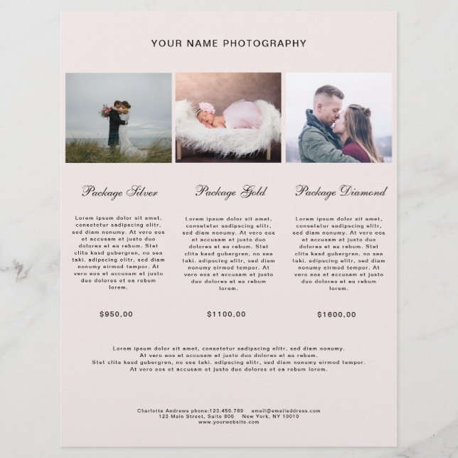 Modern Photo Price List (Front)