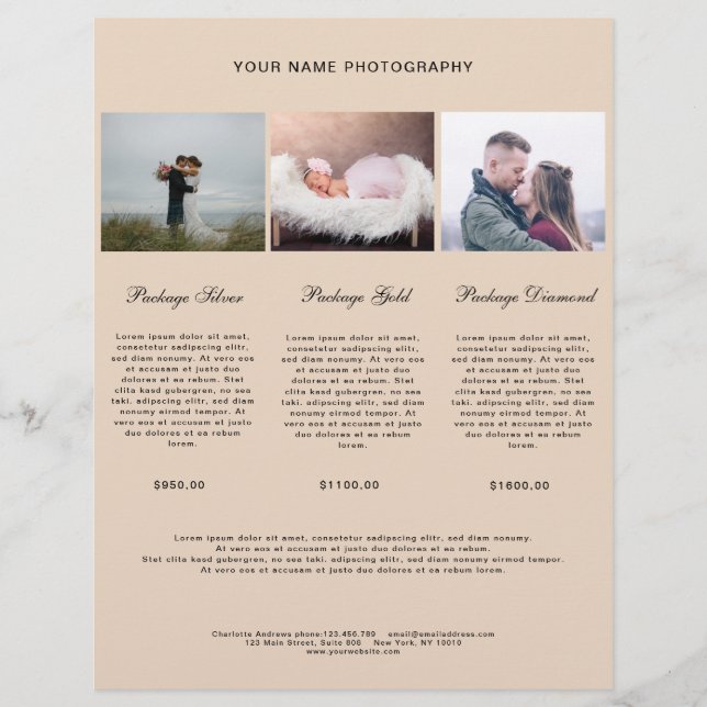 Modern Photo Price List (Front)