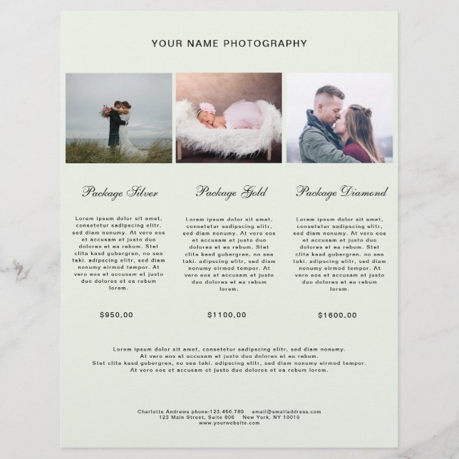 Modern Photo Price List (Front)