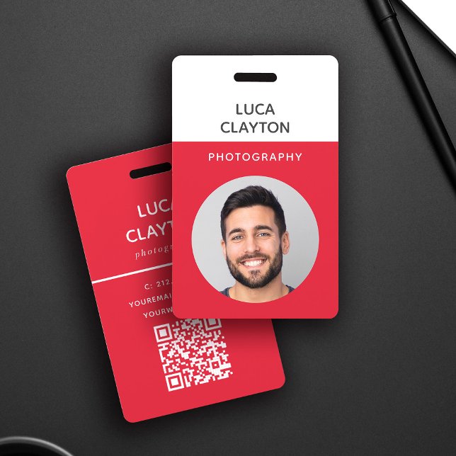 Modern Photo Professional QR code Logo Red Name ID Badge (Creator Uploaded)
