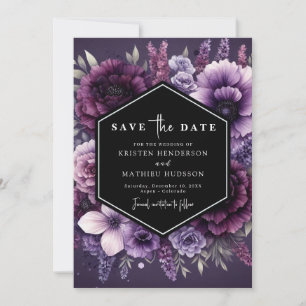 Modern Photo Purple Floral Wedding Save The Date