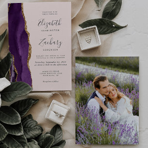 Modern Photo Purple Gold Agate Blush Wedding Invitation