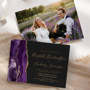 Modern Photo Purple Gold Agate Dark Wedding Invitation