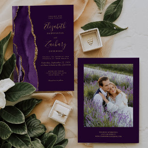 Modern Photo Purple Gold Agate Plum Wedding Invitation