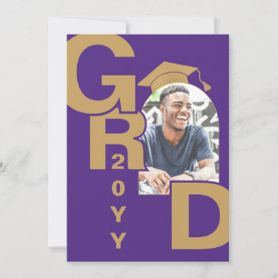 Modern Photo Purple Gold Graduation Invitation
