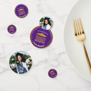 Modern Photo Purple Gold Graduation Table Confetti