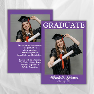 Modern Photo Purple Graduation Announcement