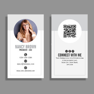 Modern Photo QR Code Connect With Me Minimal Business Card