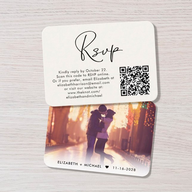 Modern Photo QR Code Cream Wedding RSVP Enclosure Card (Creator Uploaded)