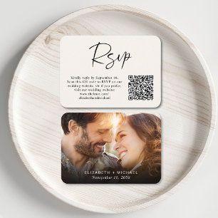 Modern Photo QR Code Cream Wedding RSVP Enclosure Card