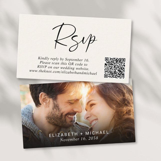 Modern Photo QR Code Cream Wedding RSVP Enclosure Card (Creator Uploaded)