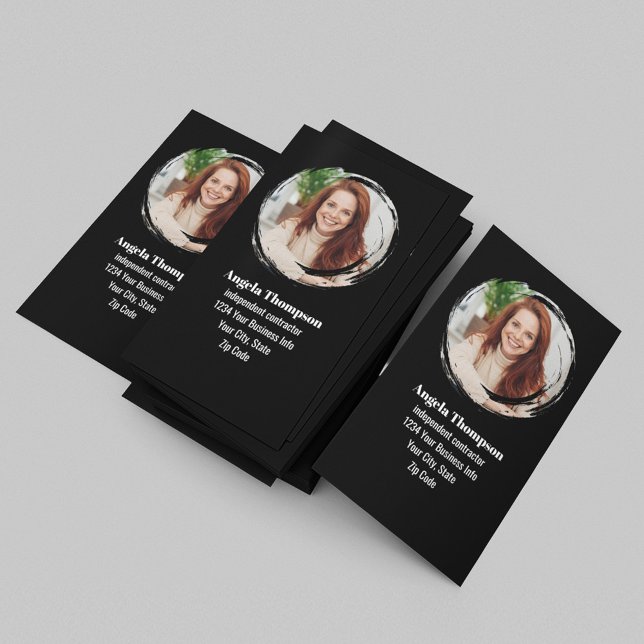 Modern Photo QR Code Custom Black Business Card (Business card with modern style and photo template.)