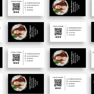 Modern Photo QR Code Custom Black Business Card