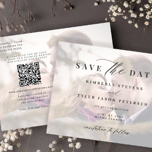 Modern photo QR CODE elegant wedding save the date Announcement Postcard
