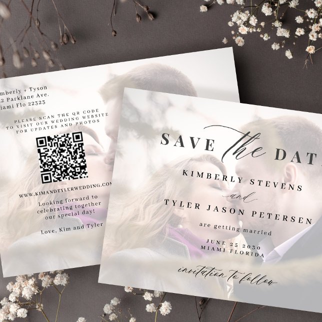 Modern photo QR CODE elegant wedding save the date Announcement Postcard (Creator Uploaded)