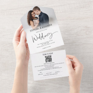 Modern Photo QR Code Guest Name Addresses Wedding All In One Invitation