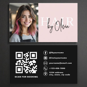 Modern Photo QR Code Hair Stylist Blush Pink Business Card