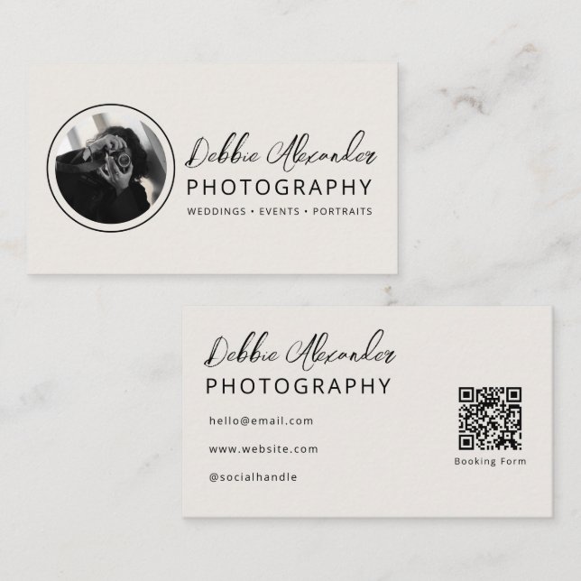 Modern Photo QR Code Photographer Business Card (Front/Back)