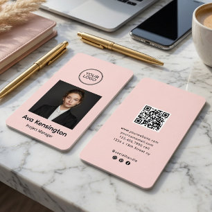 Modern Photo QR Code Pink Personalised Logo Business Card