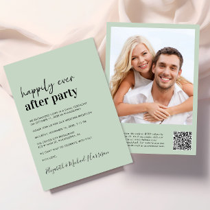 Modern Photo QR Code Sage Wedding Reception Invitation