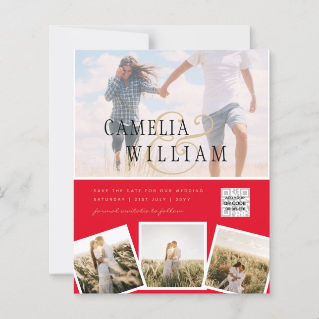 Modern PHOTO QR Code Save Date Wedding Invite (Front)