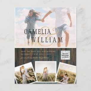 Modern PHOTO QR Code Save Date Wedding Invite Flyer