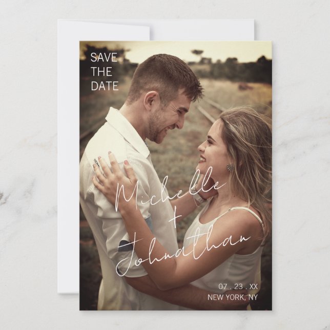 Modern Photo QR Code Save The Date Card (Front)